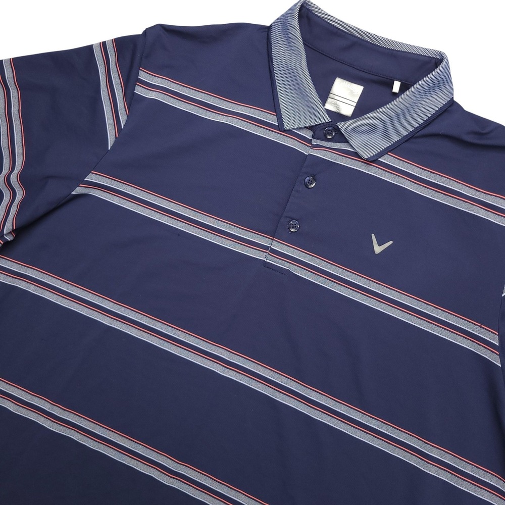 Callaway Opti-Dri Polo Shirt Mens 2XLT Tall Blue Stripe Golf Stretch Top